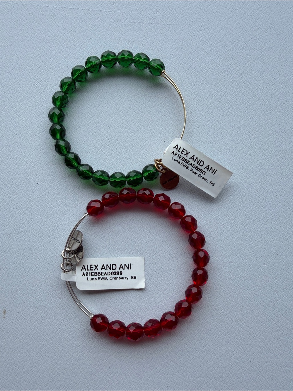 Alex and Ani Green and Red Beaded Bangle Bracelet Duo